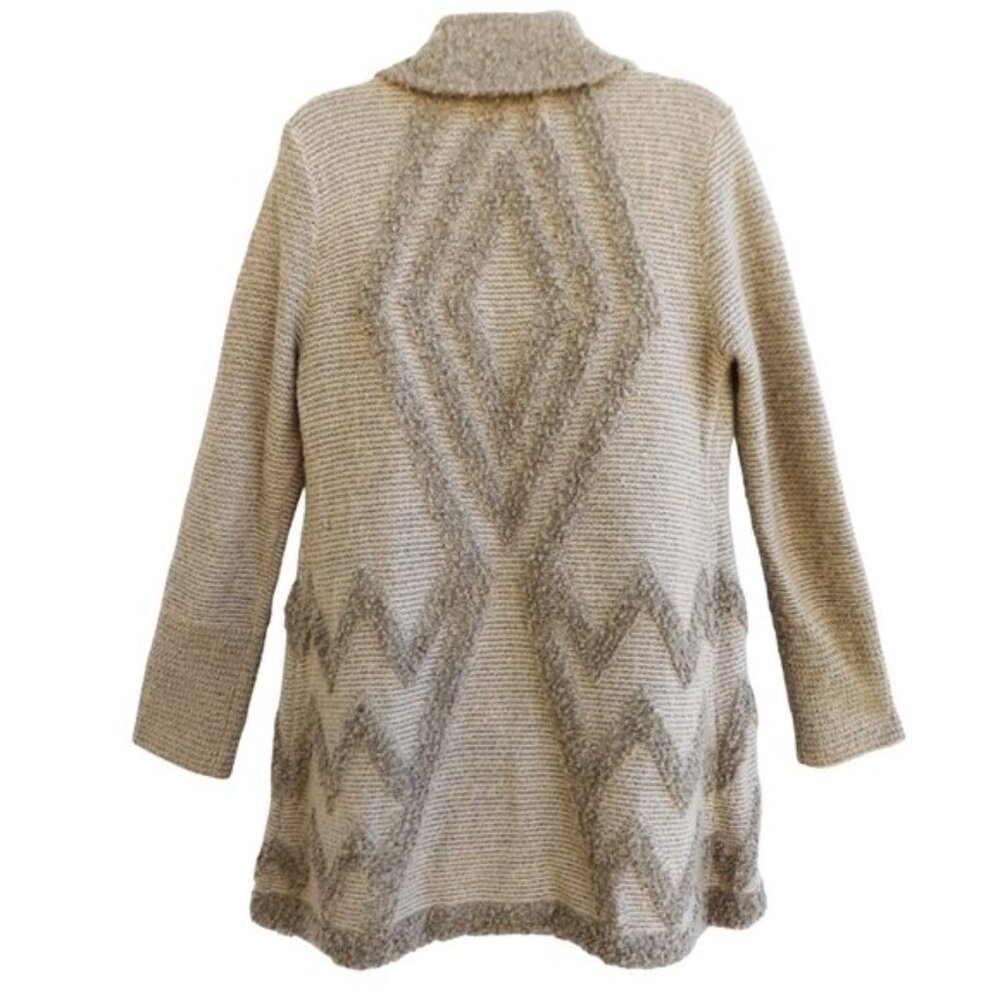 Angel of the North Anthropologie Cardigan 3D Knit Aztec Tribal Neutral Earthy L